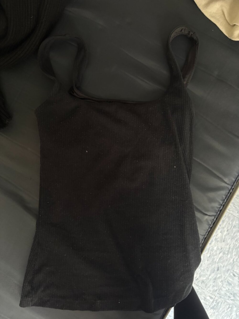 Alo Black Ribbed Workout Top with Built-In Bra - Picture 2 of 2